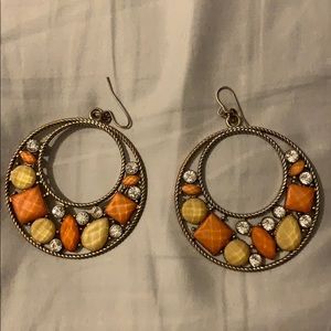 Orange, yellow, and diamond dangle earnings
